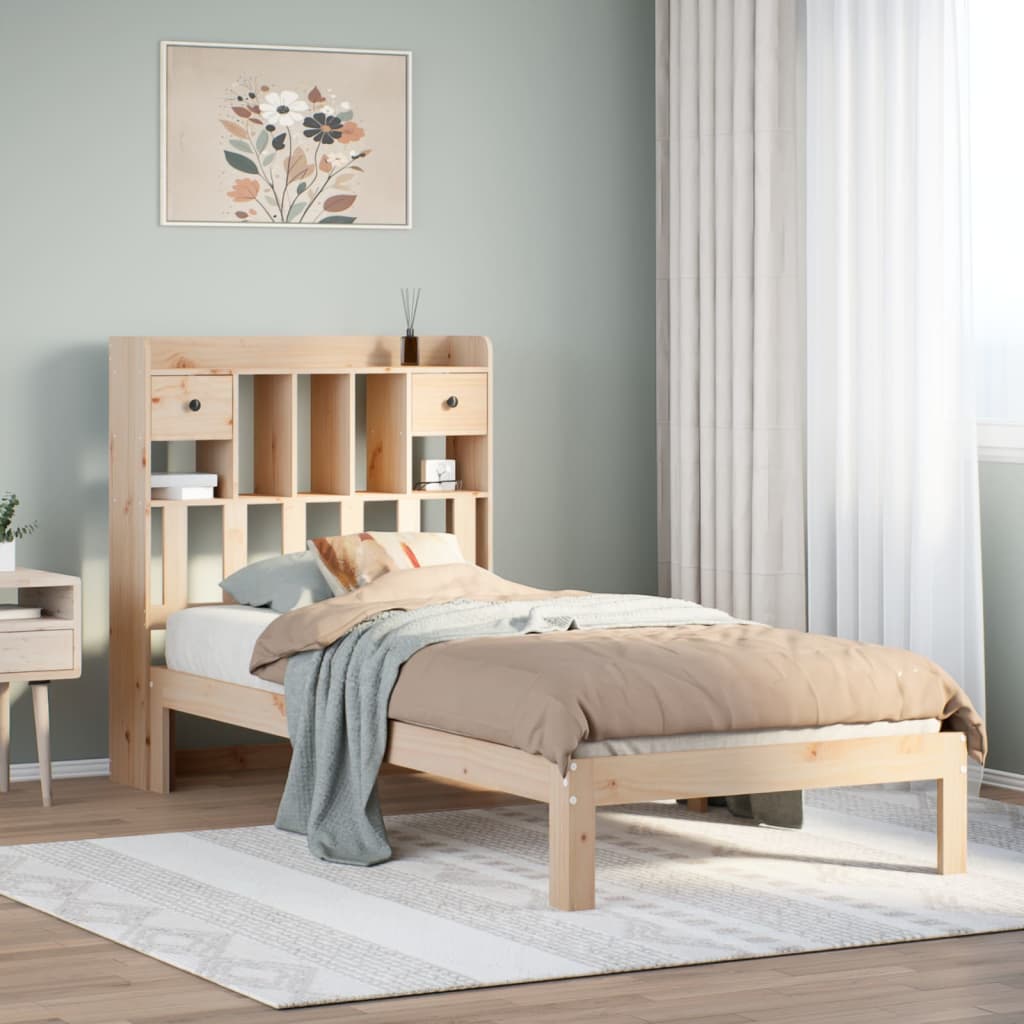 Seng med bokhylle uten madrass 90x200 cm heltre furu
