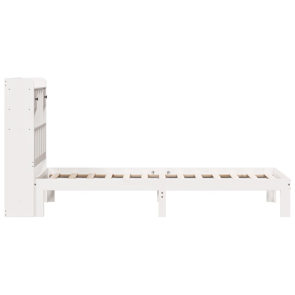 Seng med bokhylle uten madrass hvit 90x200 cm heltre furu