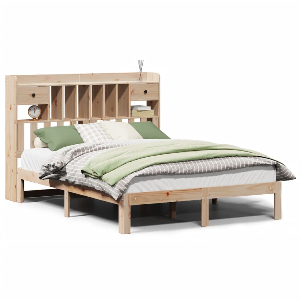 Seng med bokhylle uten madrass 140x200 cm heltre furu