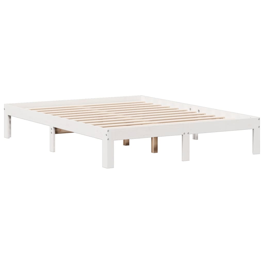 Seng med bokhylle uten madrass hvit 140x200 cm heltre furu