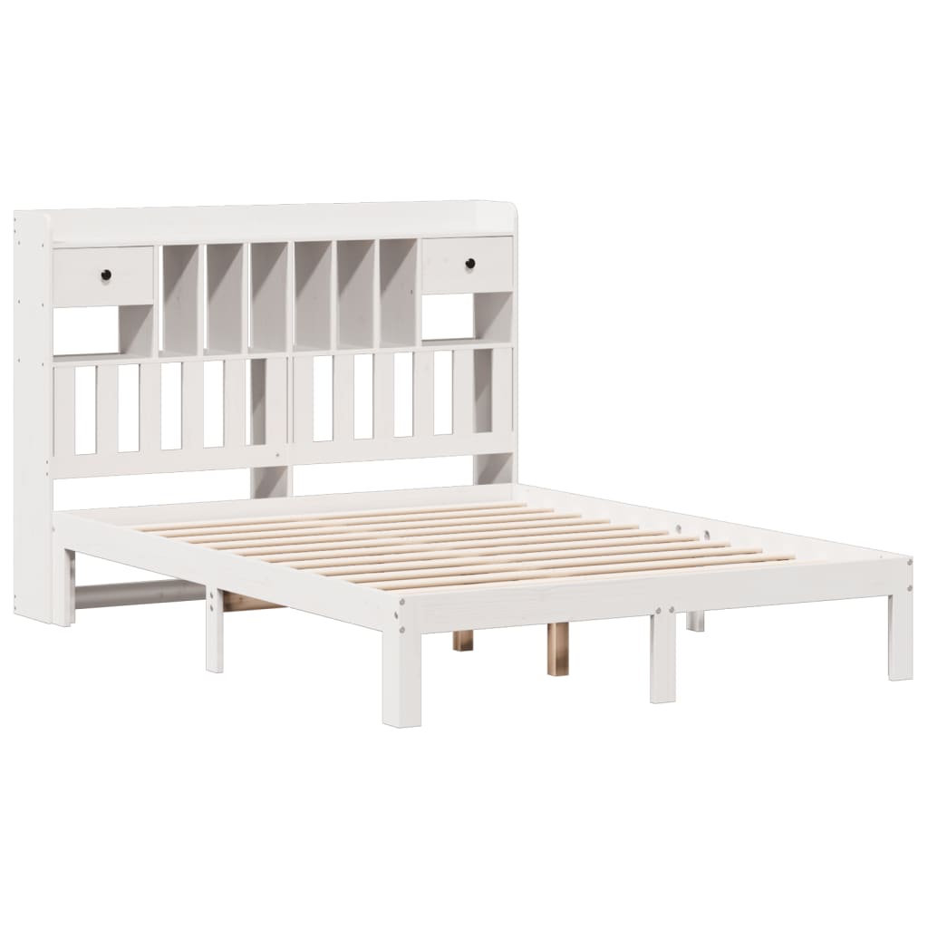 Seng med bokhylle uten madrass hvit 160x200 cm heltre furu