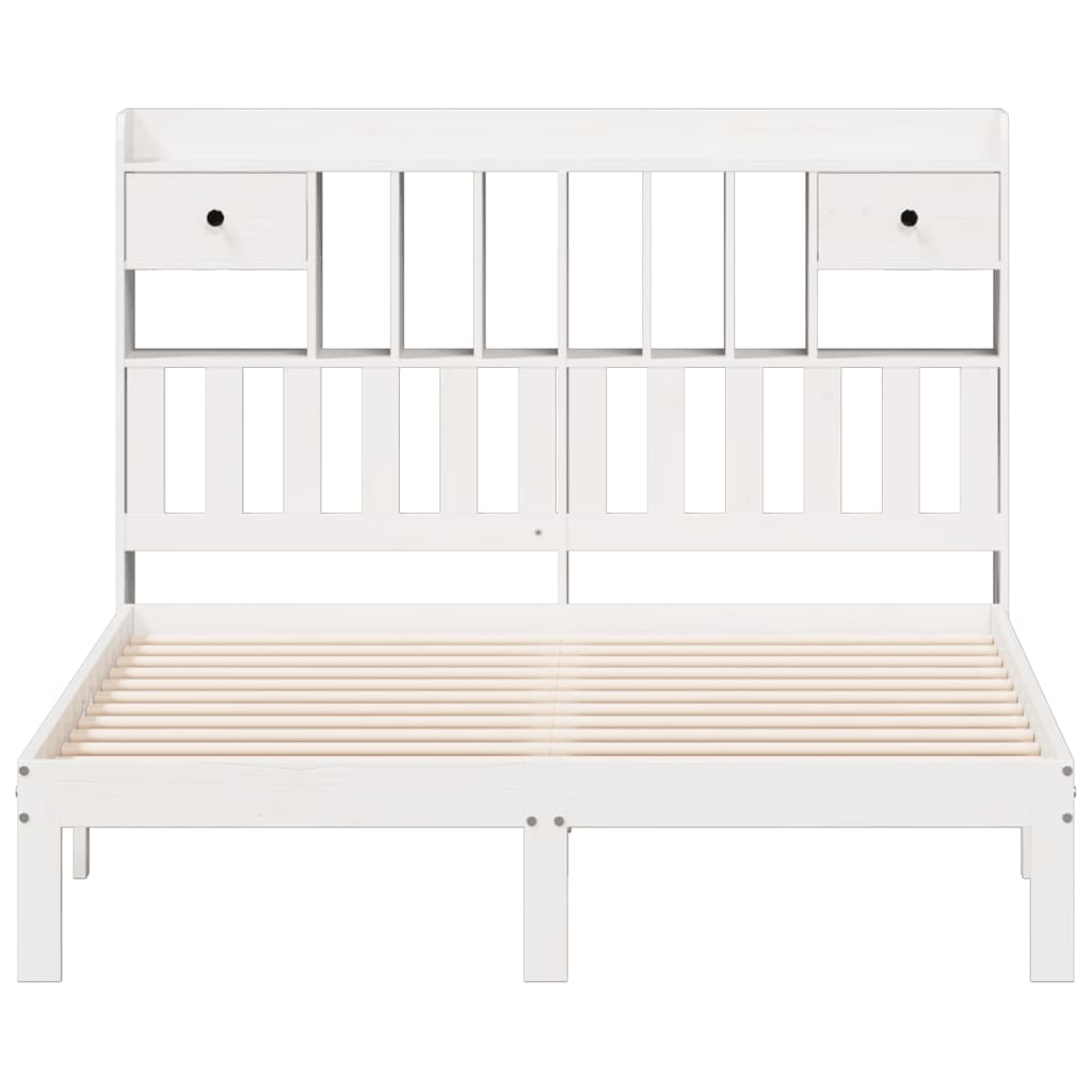 Seng med bokhylle uten madrass hvit 160x200 cm heltre furu