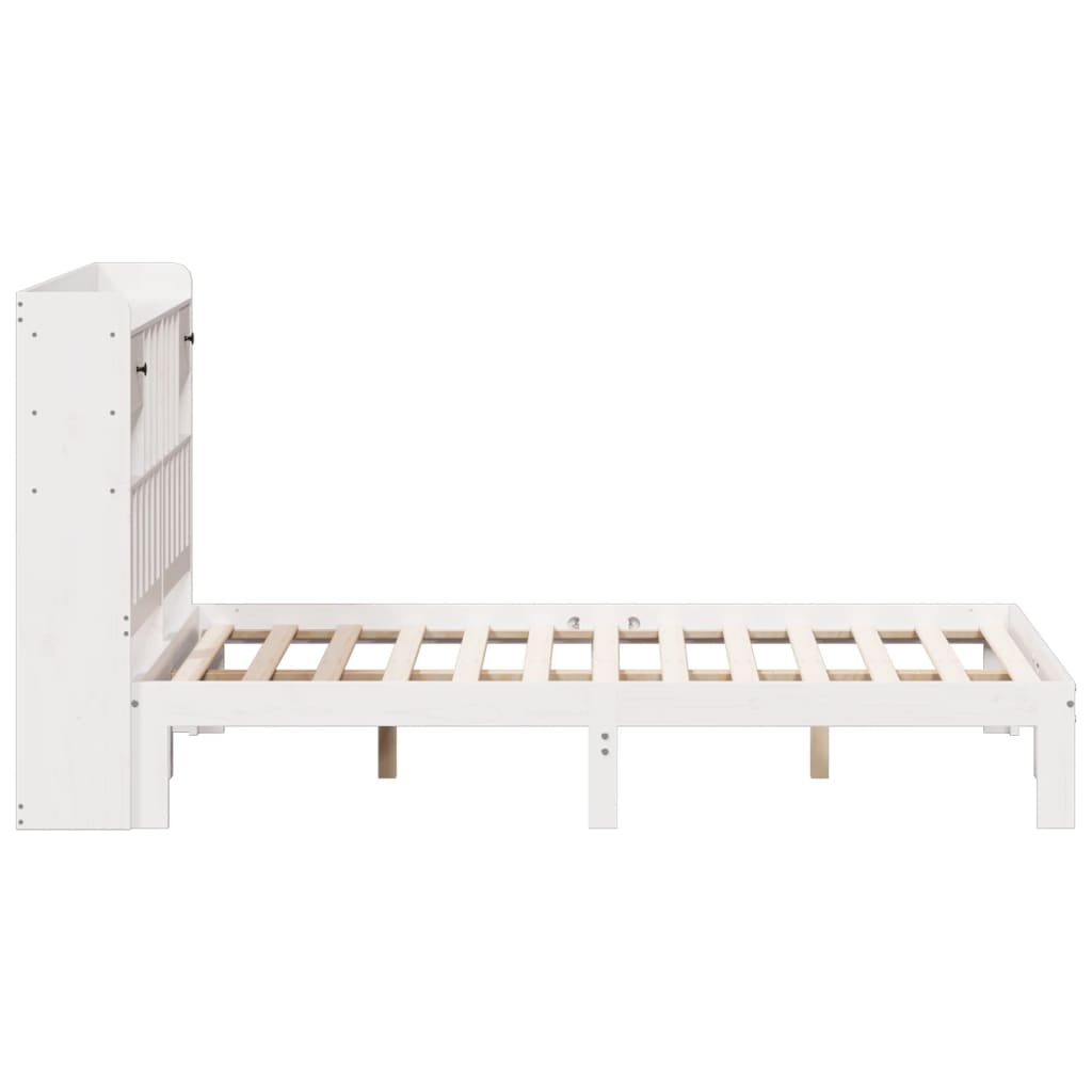 Seng med bokhylle uten madrass hvit 160x200 cm heltre furu