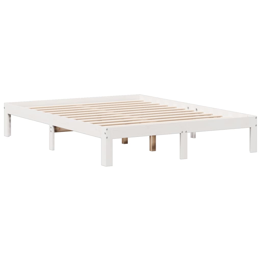 Seng med bokhylle uten madrass hvit 160x200 cm heltre furu