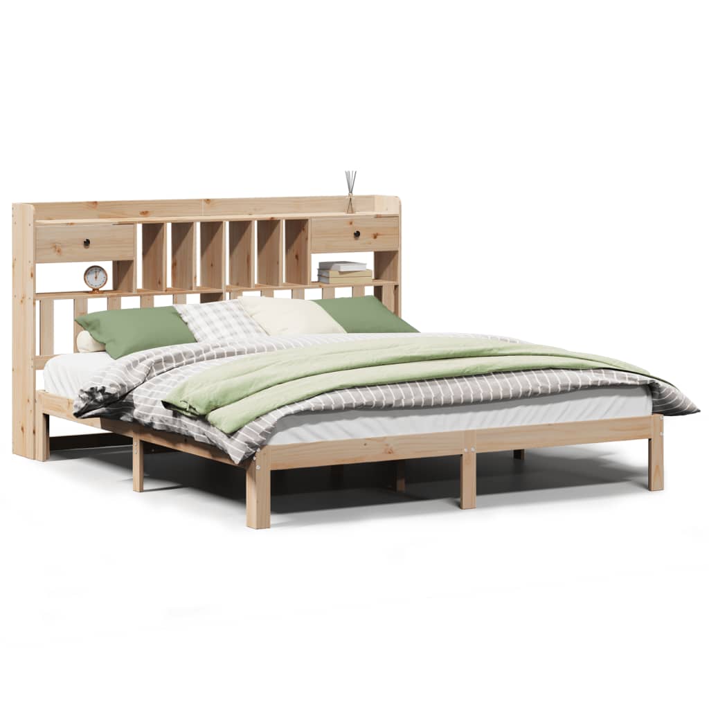 Seng med bokhylle uten madrass 180x200 cm heltre furu