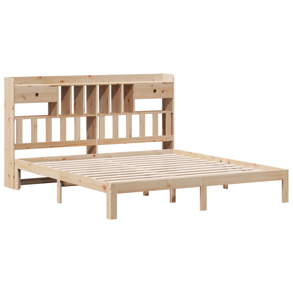 Seng med bokhylle uten madrass 180x200 cm heltre furu