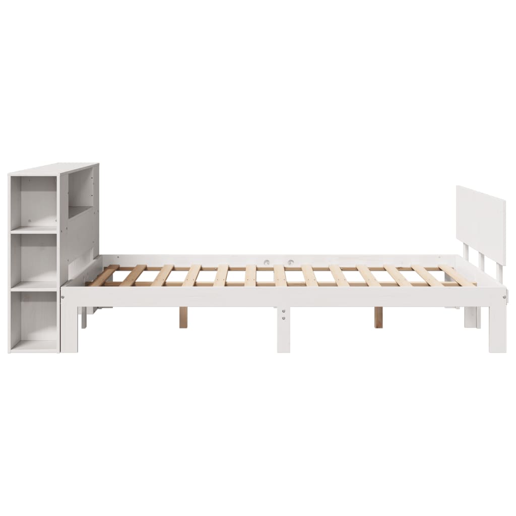 Seng med bokhylle uten madrass hvit 140x200 cm heltre furu