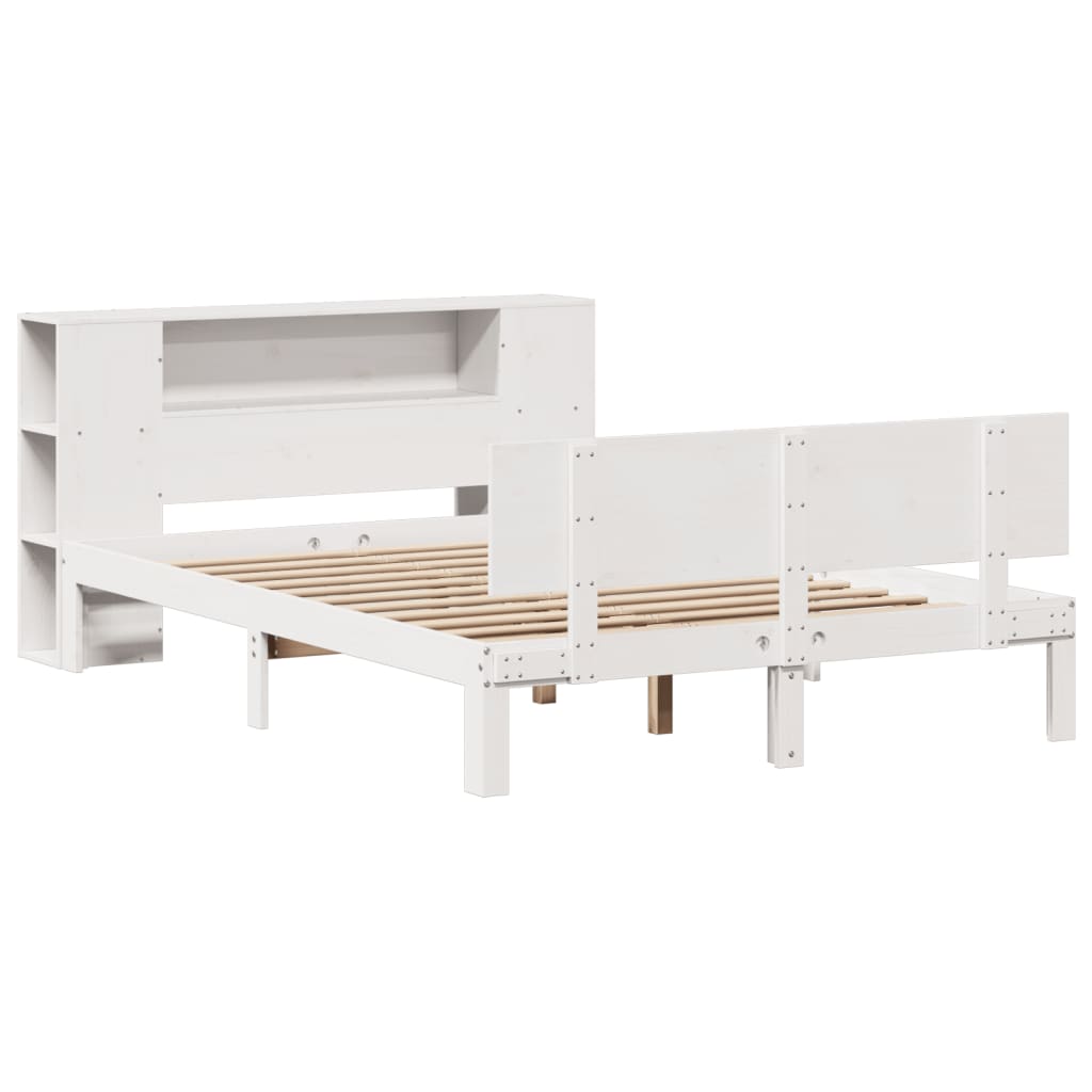 Seng med bokhylle uten madrass hvit 150x200 cm heltre furu