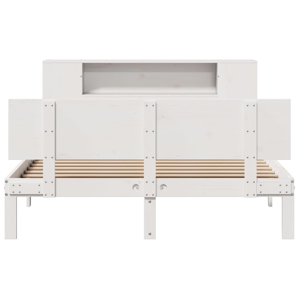 Seng med bokhylle uten madrass hvit 150x200 cm heltre furu