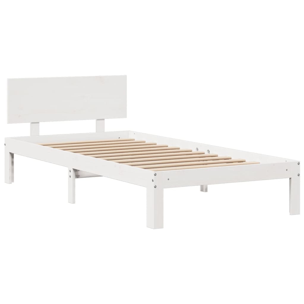 Seng med bokhylle uten madrass hvit 150x200 cm heltre furu
