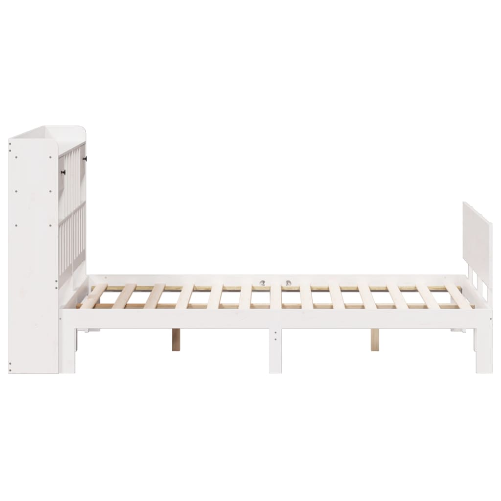 Seng med bokhylle uten madrass hvit 140x200 cm heltre furu