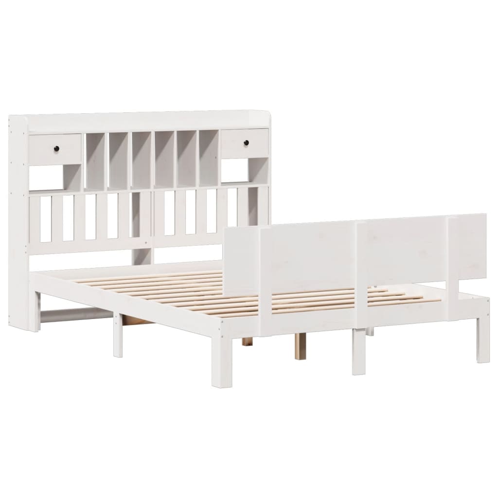Seng med bokhylle uten madrass hvit 150x200 cm heltre furu