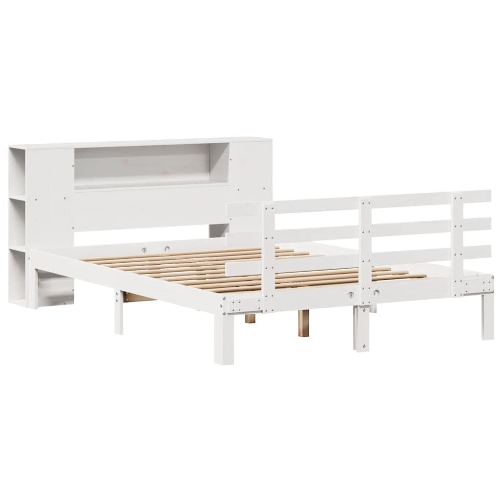 Seng med bokhylle uten madrass hvit 135x190 cm heltre furu