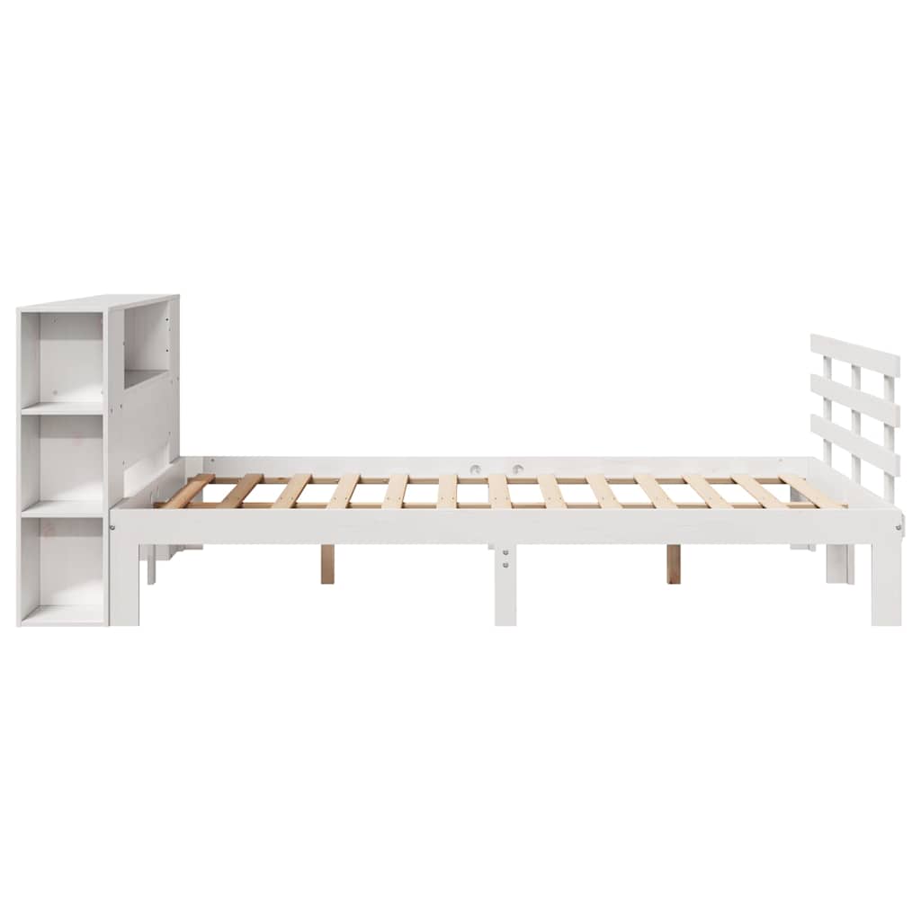 Seng med bokhylle uten madrass hvit 135x190 cm heltre furu