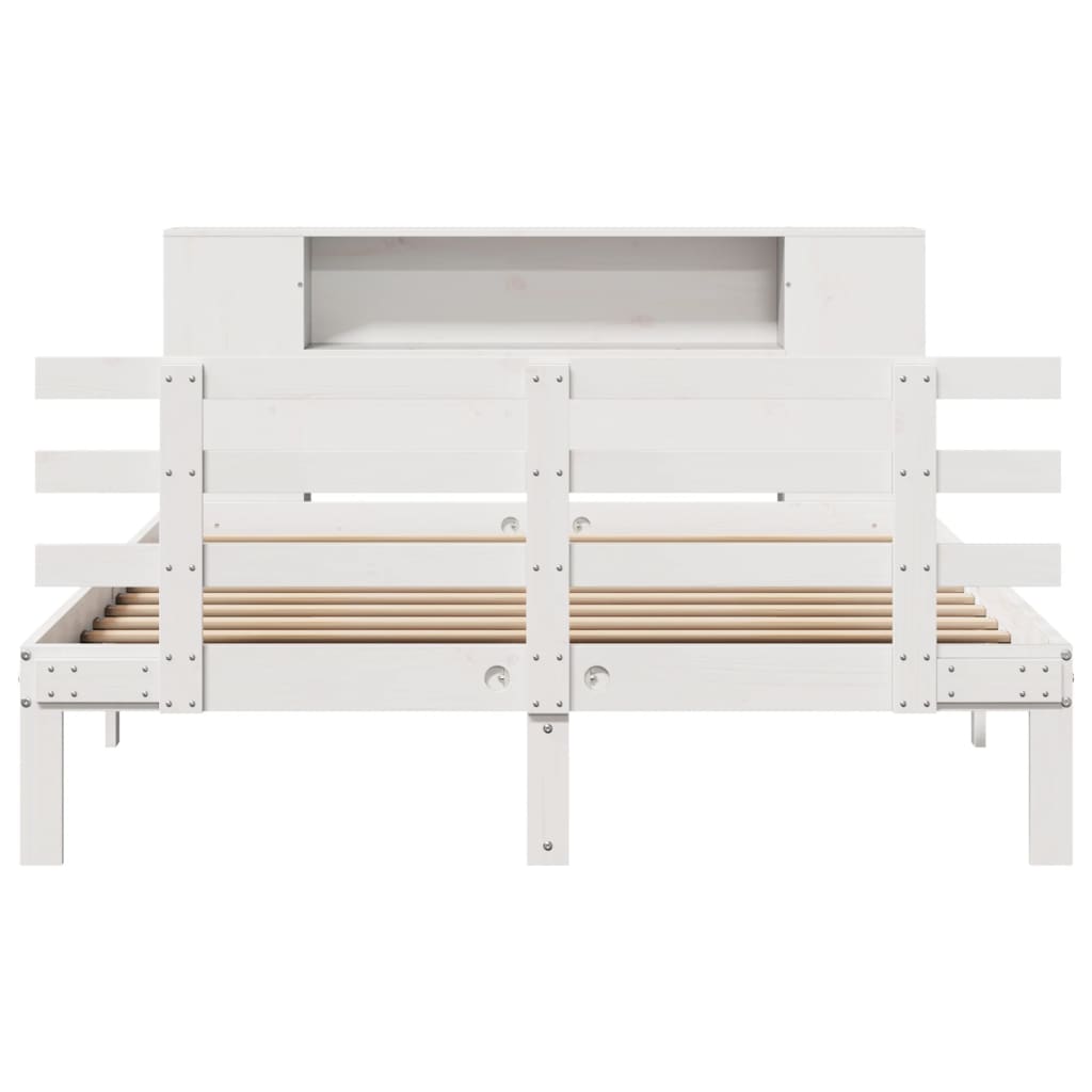 Seng med bokhylle uten madrass hvit 140x200 cm heltre furu