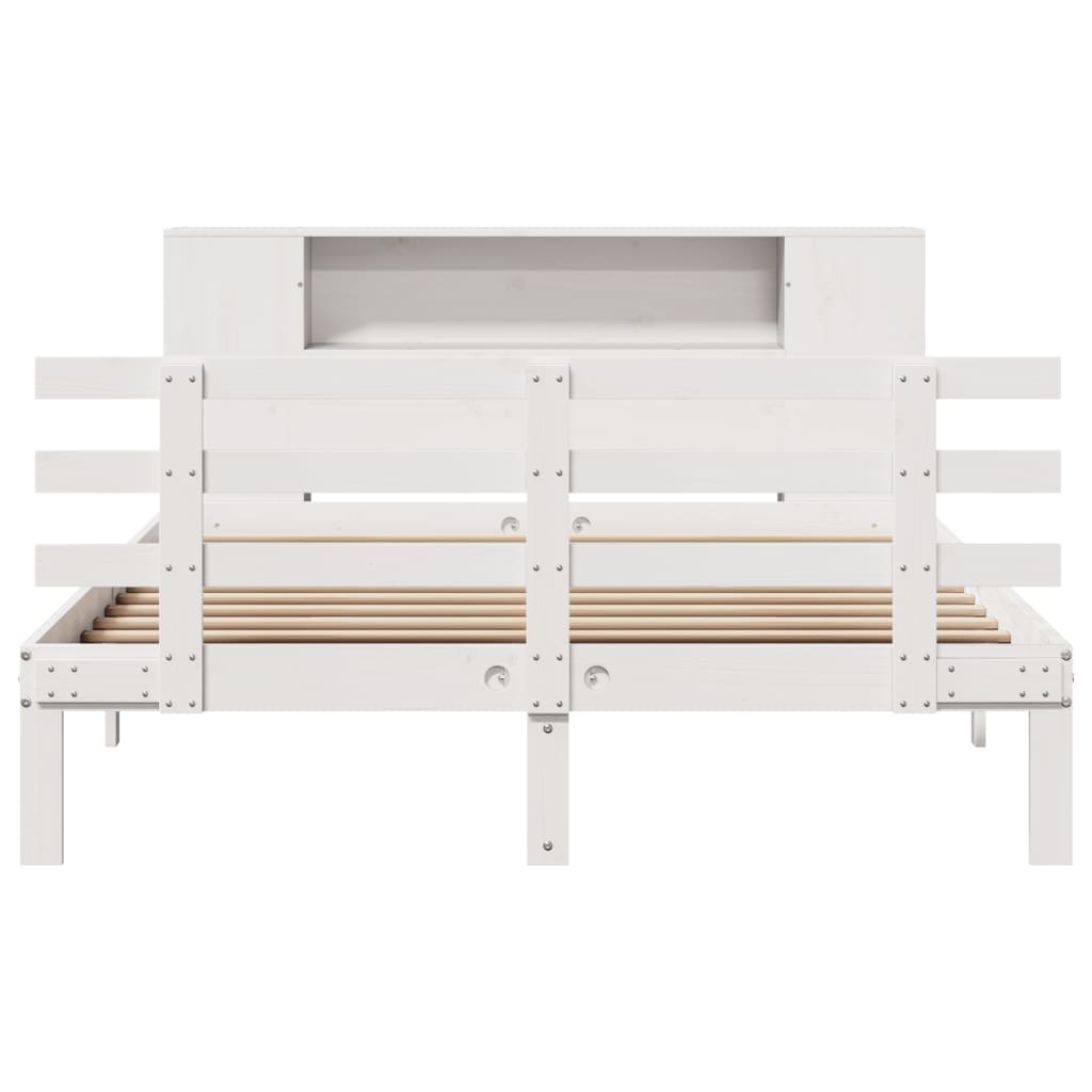 Seng med bokhylle uten madrass hvit 150x200 cm heltre furu