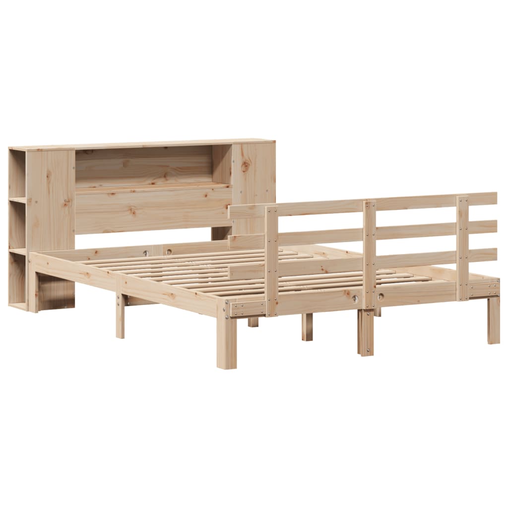 Seng med bokhylle uten madrass 160x200 cm heltre furu