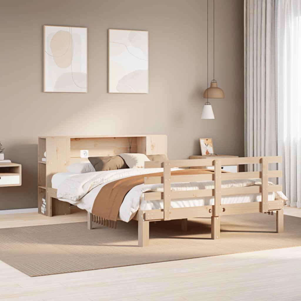 Seng med bokhylle uten madrass 160x200 cm heltre furu