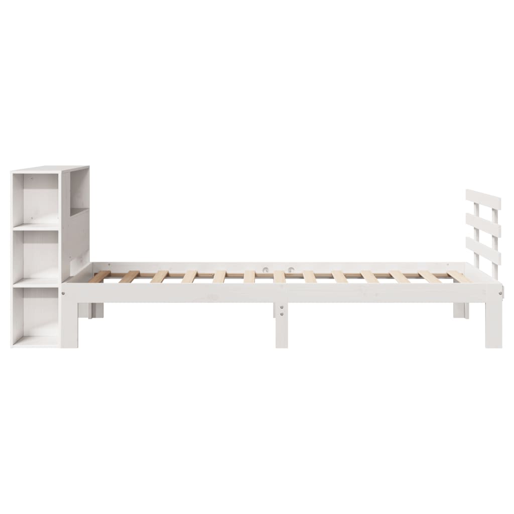 Seng med bokhylle uten madrass hvit 75x190 cm heltre furu