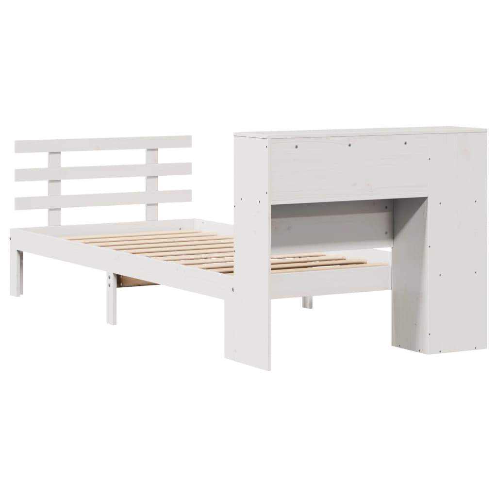 Seng med bokhylle uten madrass hvit 75x190 cm heltre furu