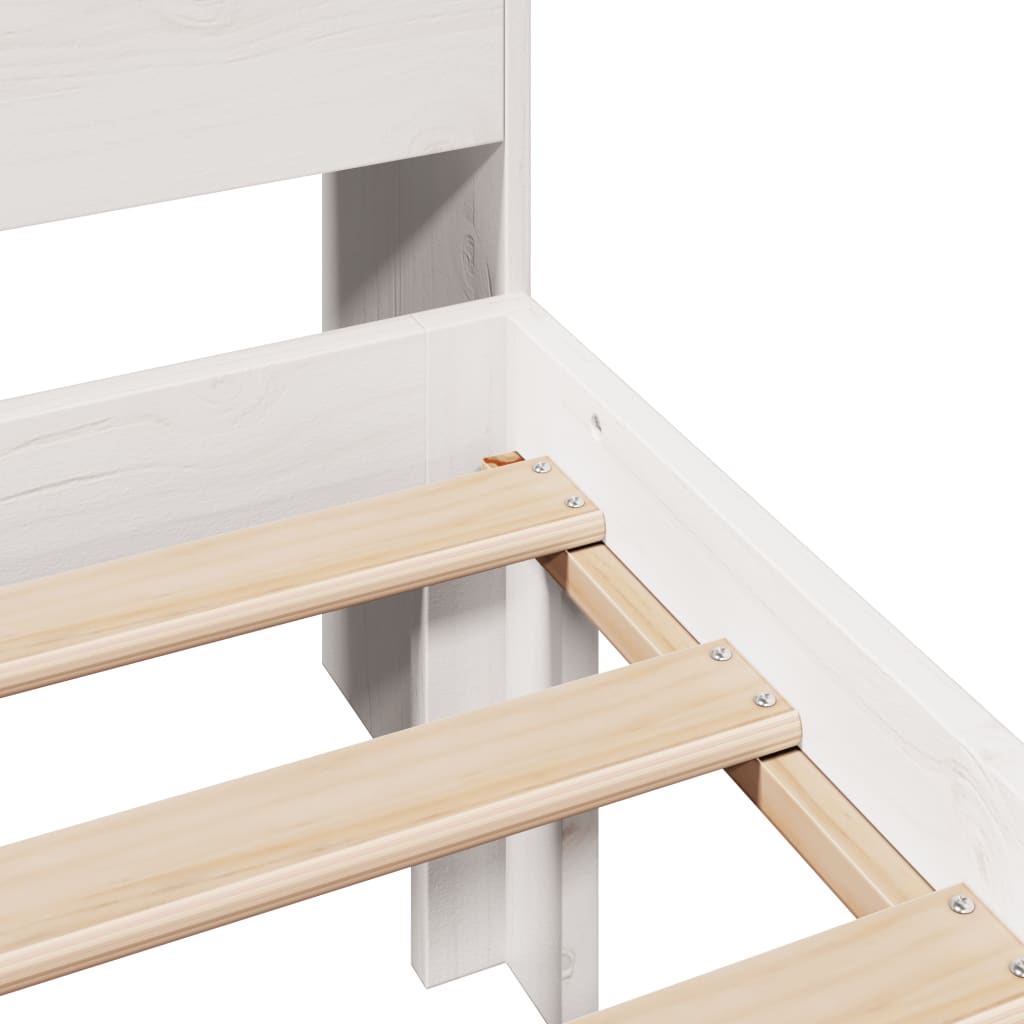Seng med bokhylle uten madrass hvit 75x190 cm heltre furu