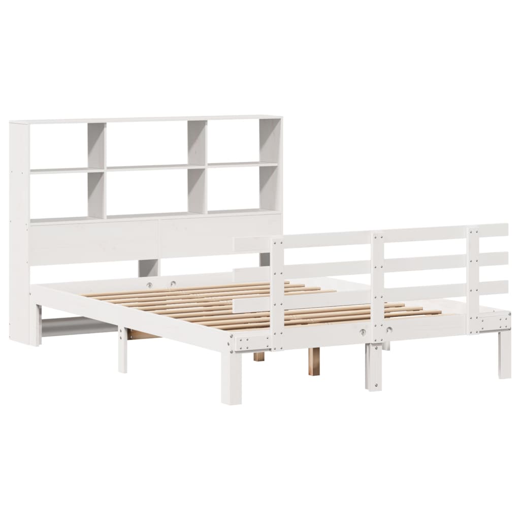 Seng med bokhylle uten madrass hvit 140x200 cm heltre furu