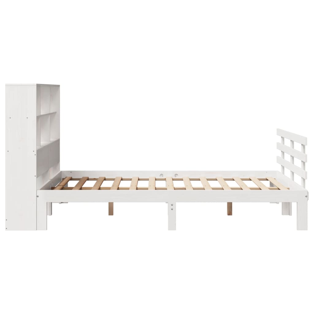 Seng med bokhylle uten madrass hvit 140x200 cm heltre furu