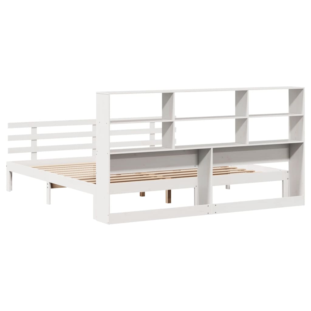 Seng med bokhylle uten madrass hvit 180x200 cm heltre furu