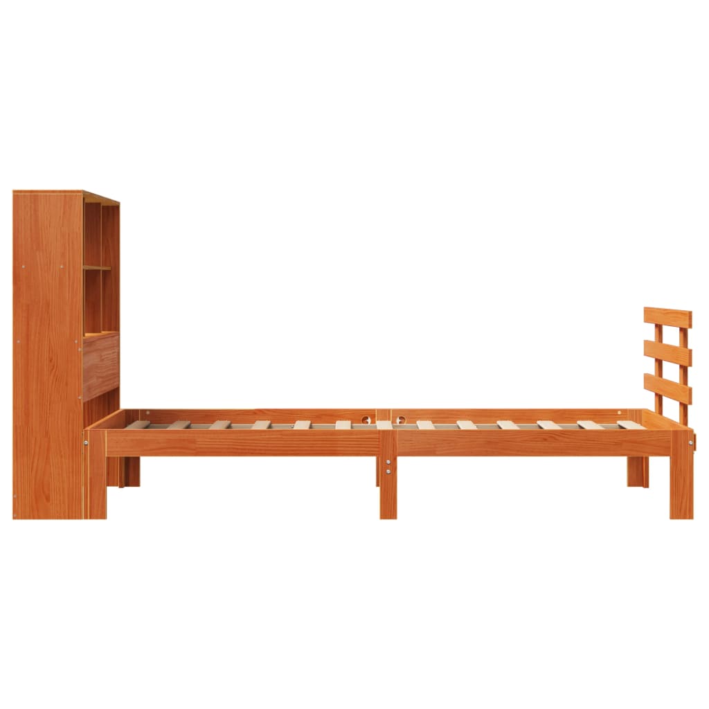 Seng med bokhylle uten madrass voksbrun 100x200 cm heltre furu