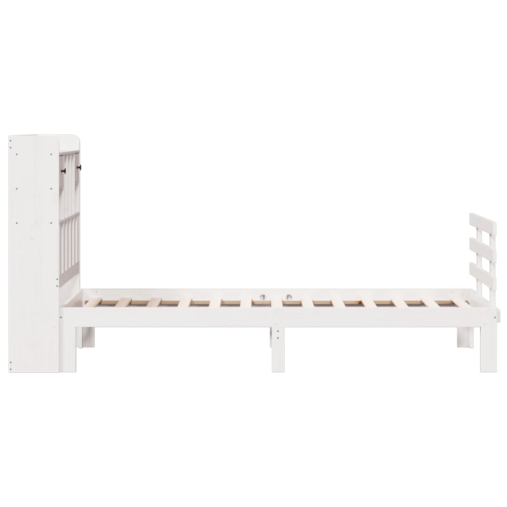 Seng med bokhylle uten madrass hvit 75x190 cm heltre furu