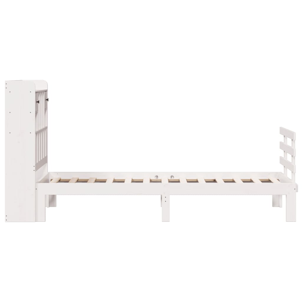 Seng med bokhylle uten madrass hvit 90x190 cm heltre furu