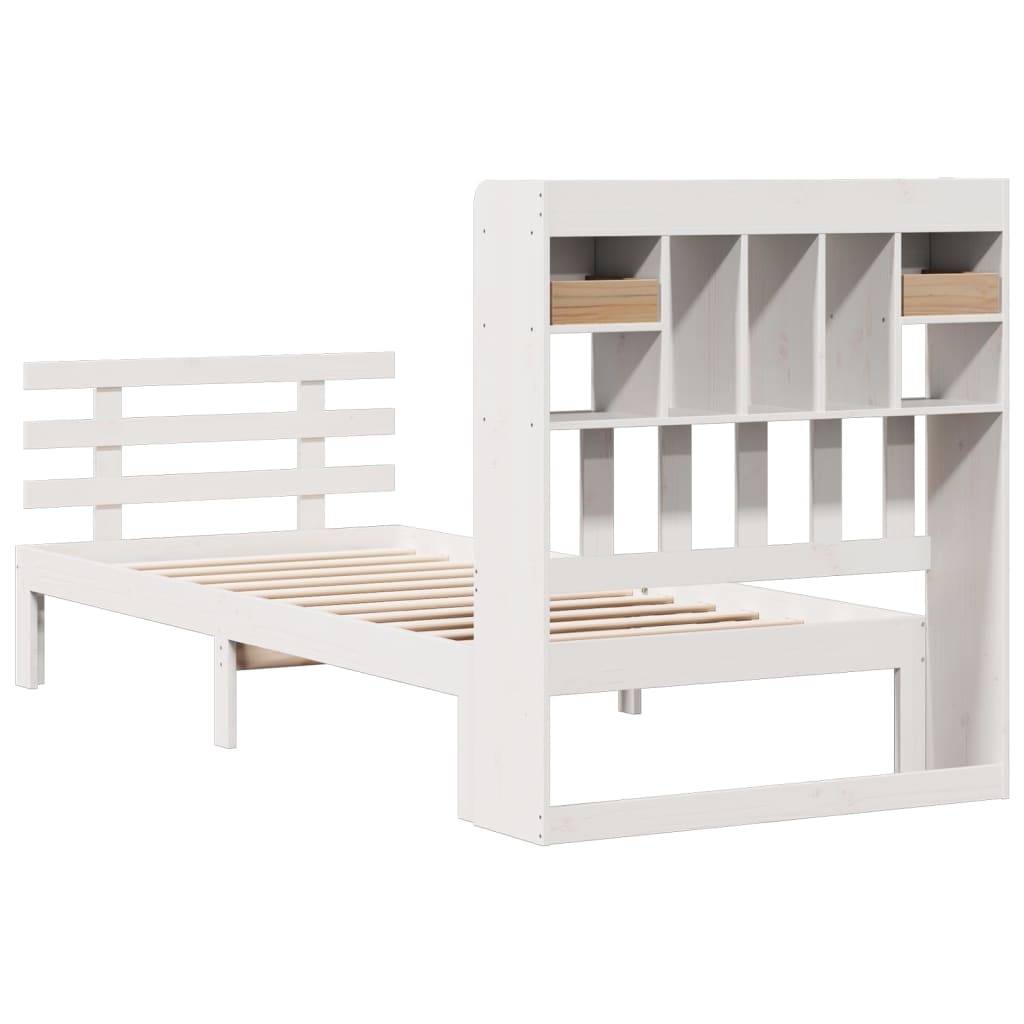 Seng med bokhylle uten madrass hvit 90x190 cm heltre furu