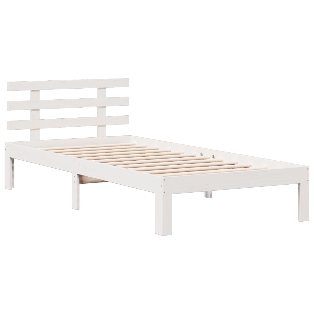 Seng med bokhylle uten madrass hvit 90x190 cm heltre furu