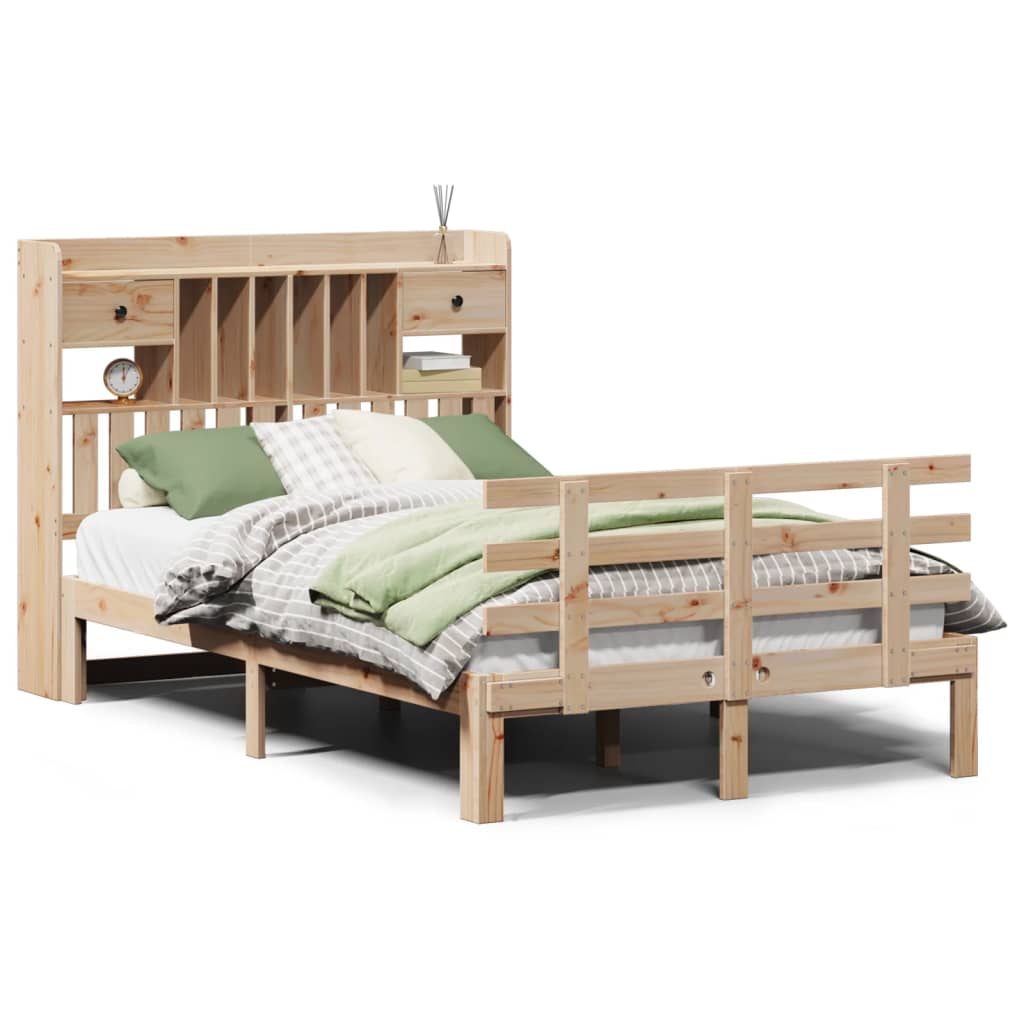 Seng med bokhylle uten madrass 135x190 cm heltre furu