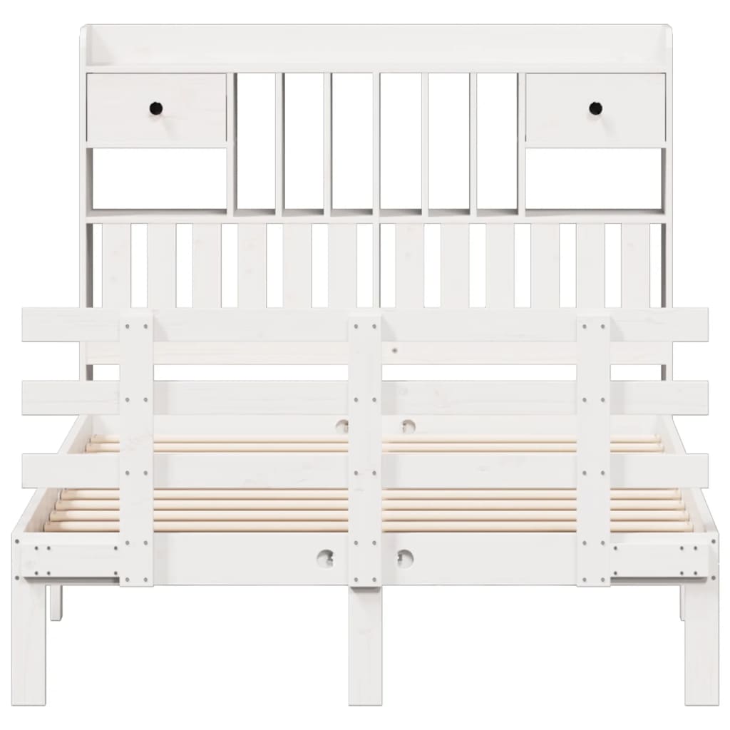 Seng med bokhylle uten madrass hvit 135x190 cm heltre furu