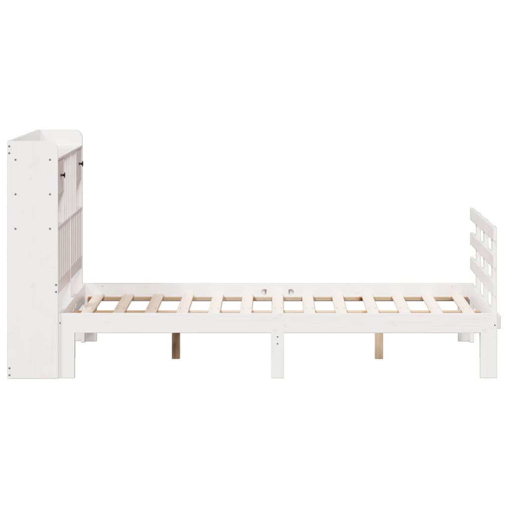 Seng med bokhylle uten madrass hvit 135x190 cm heltre furu