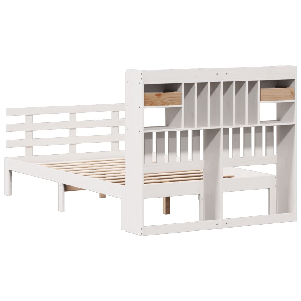 Seng med bokhylle uten madrass hvit 135x190 cm heltre furu