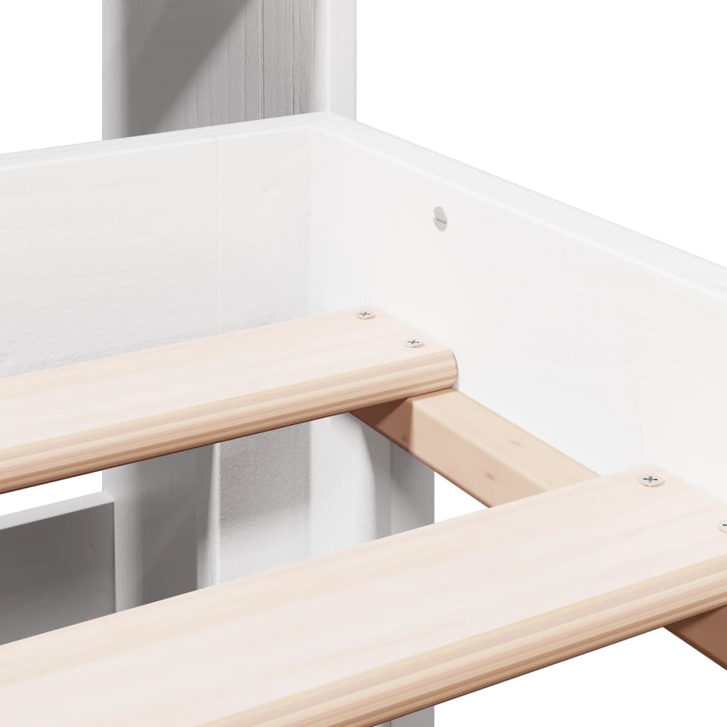 Seng med bokhylle uten madrass hvit 135x190 cm heltre furu