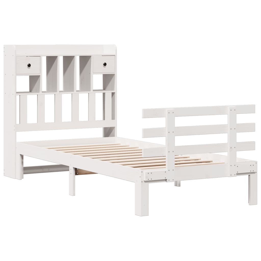 Seng med bokhylle uten madrass hvit 90x200 cm heltre furu
