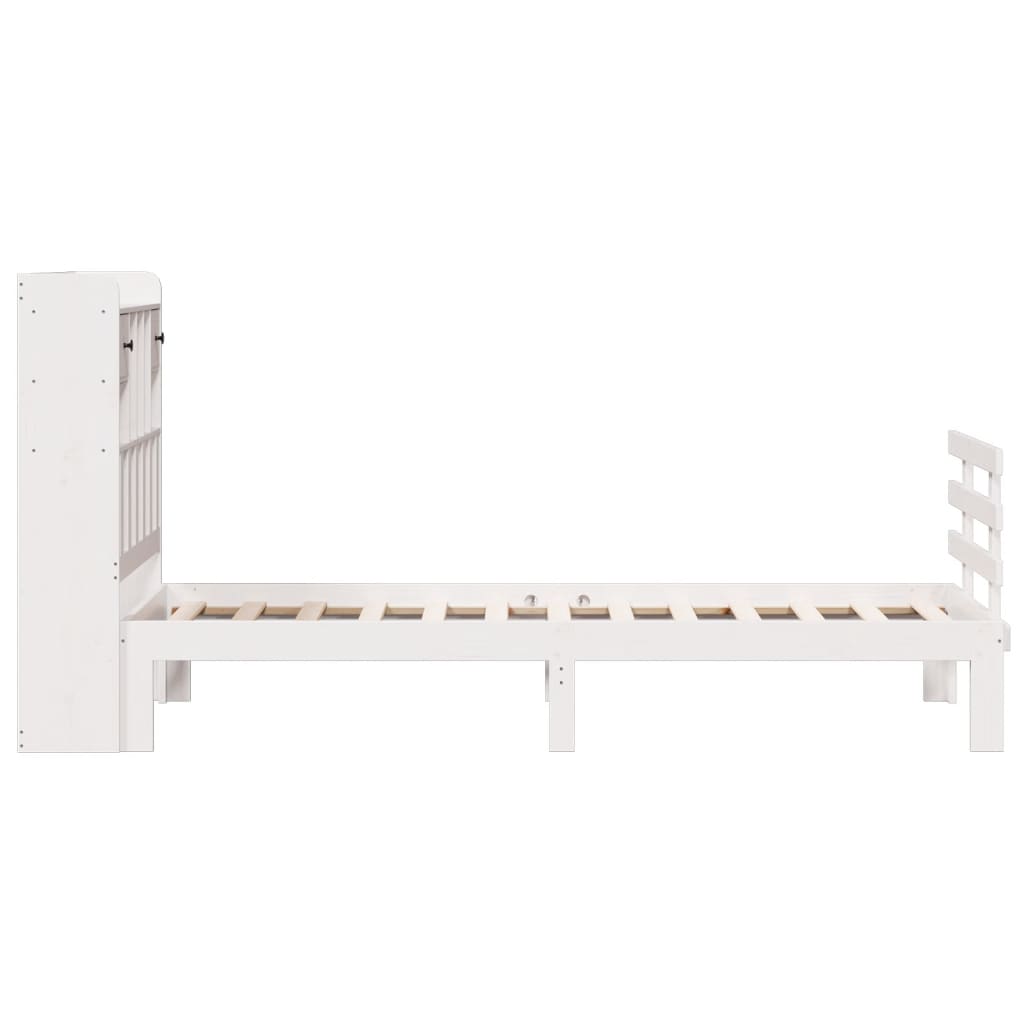 Seng med bokhylle uten madrass hvit 90x200 cm heltre furu