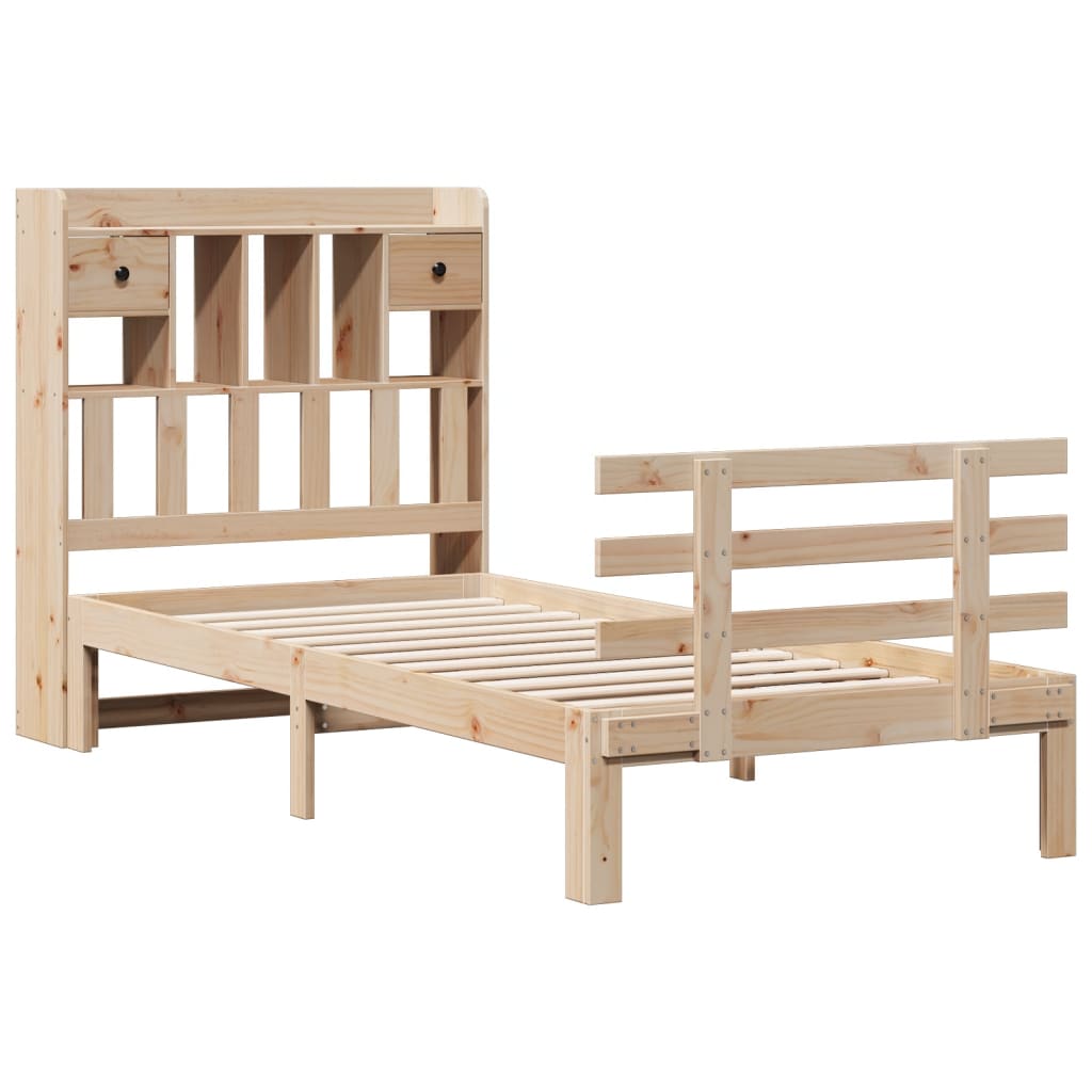 Seng med bokhylle uten madrass 100x200 cm heltre furu