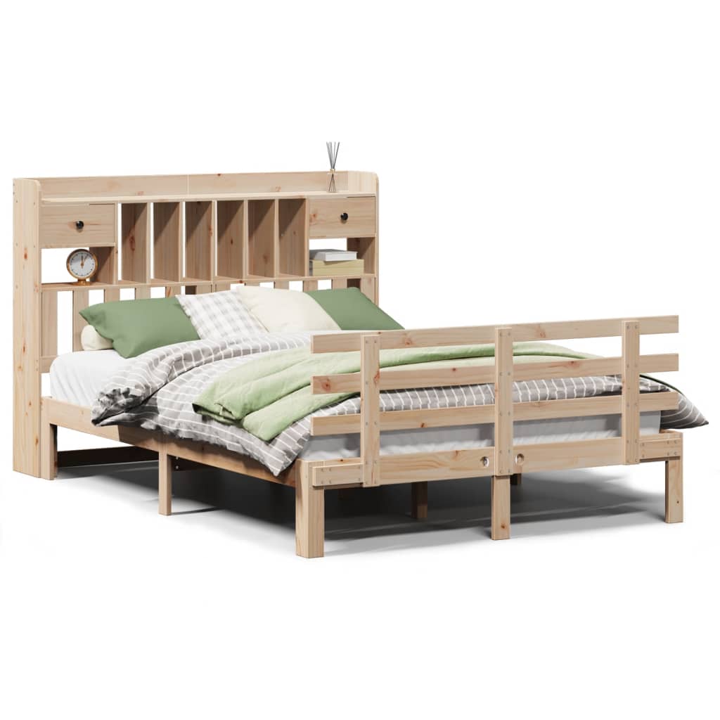 Seng med bokhylle uten madrass 140x200 cm heltre furu