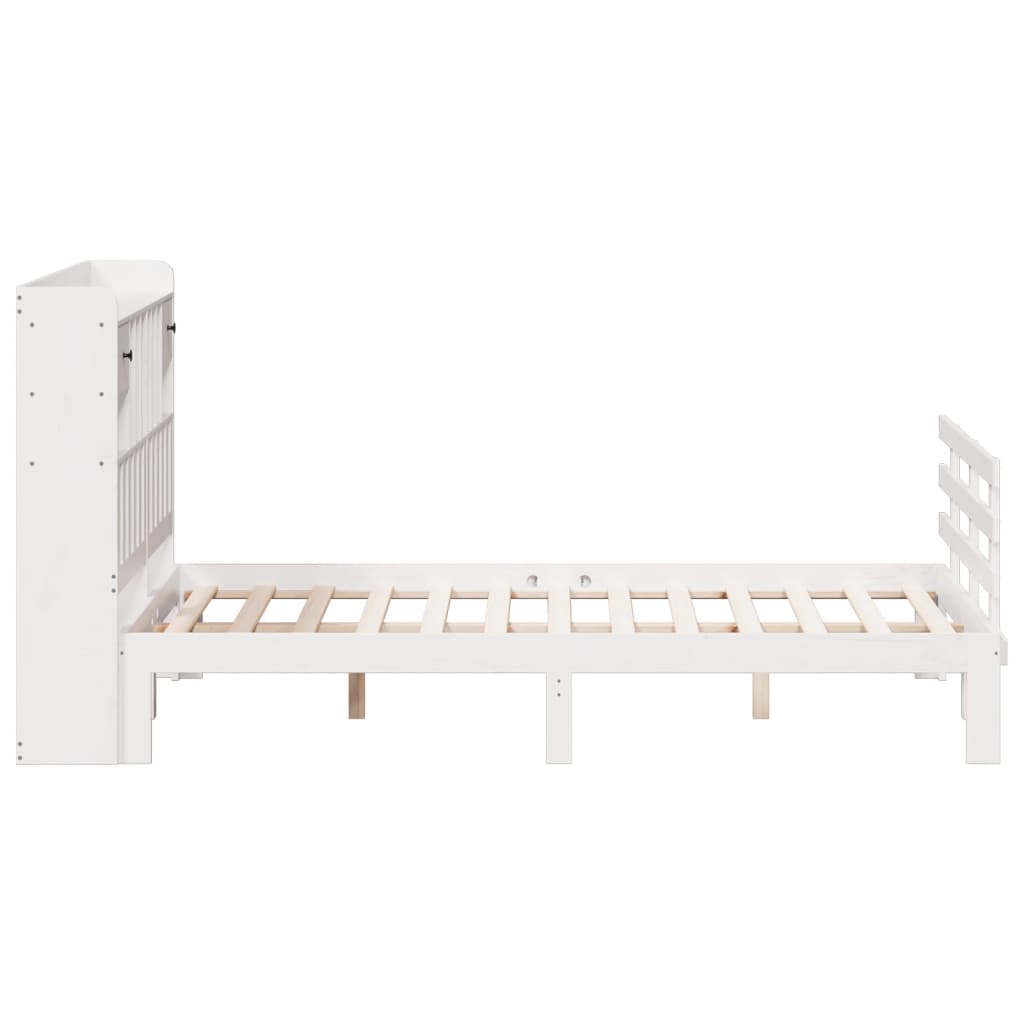 Seng med bokhylle uten madrass hvit 140x200 cm heltre furu