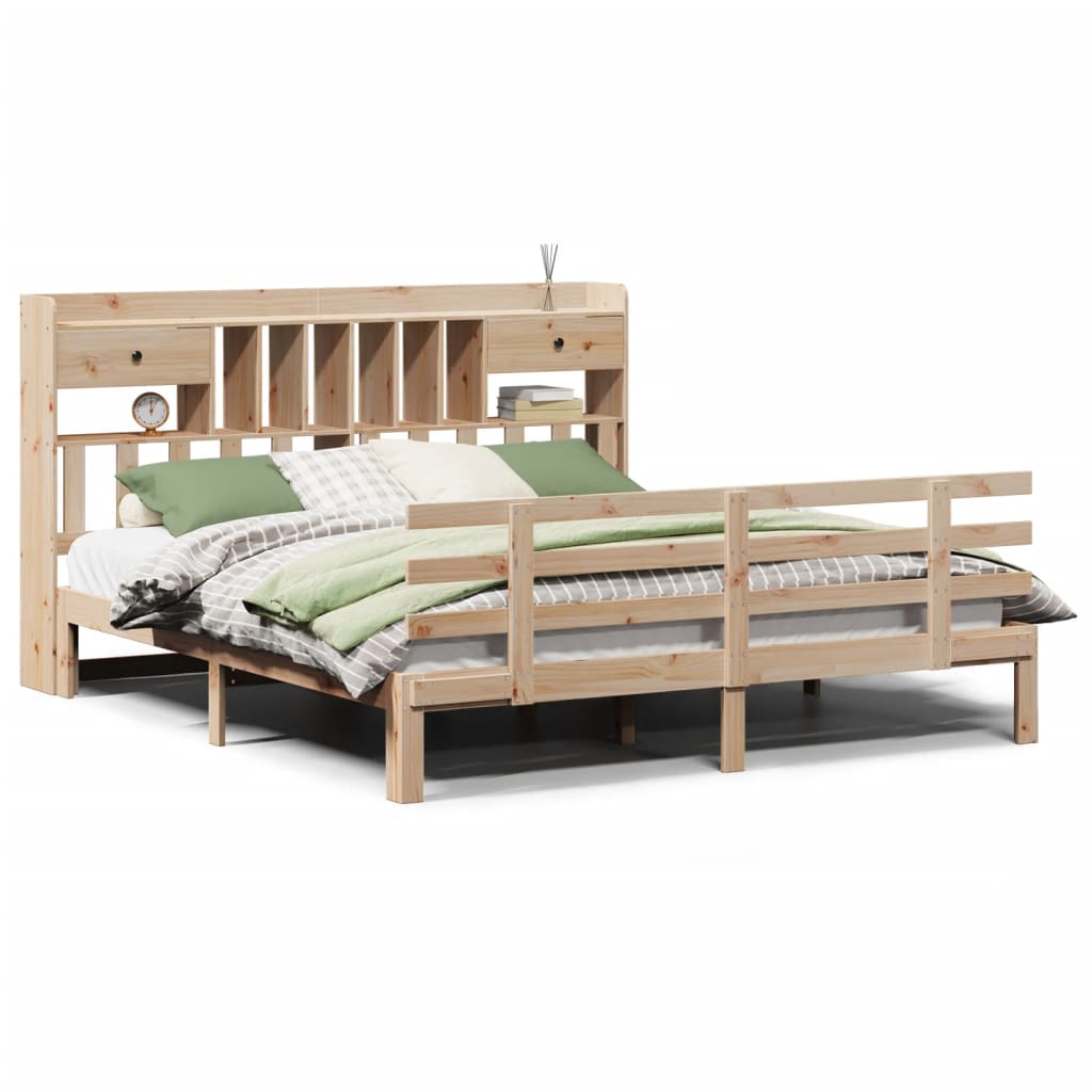 Seng med bokhylle uten madrass 180x200 cm heltre furu