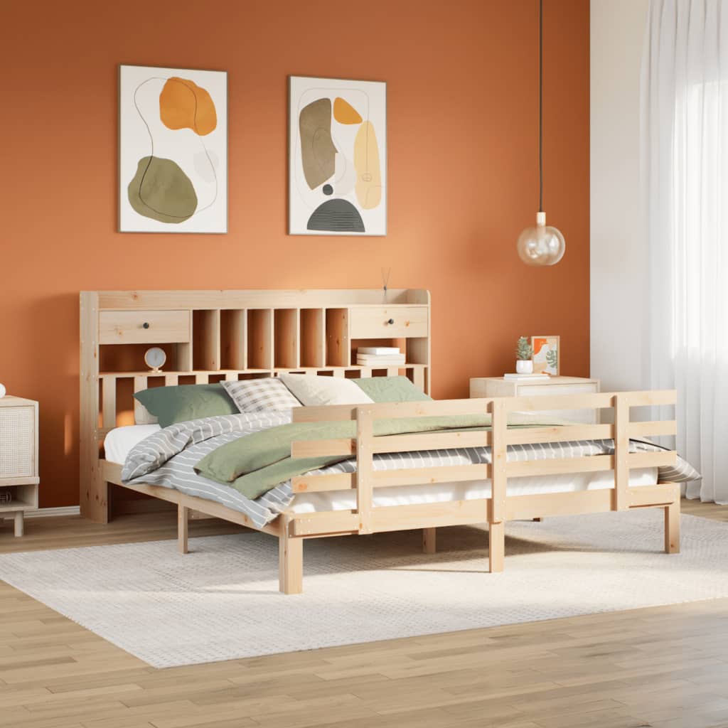 Seng med bokhylle uten madrass 180x200 cm heltre furu
