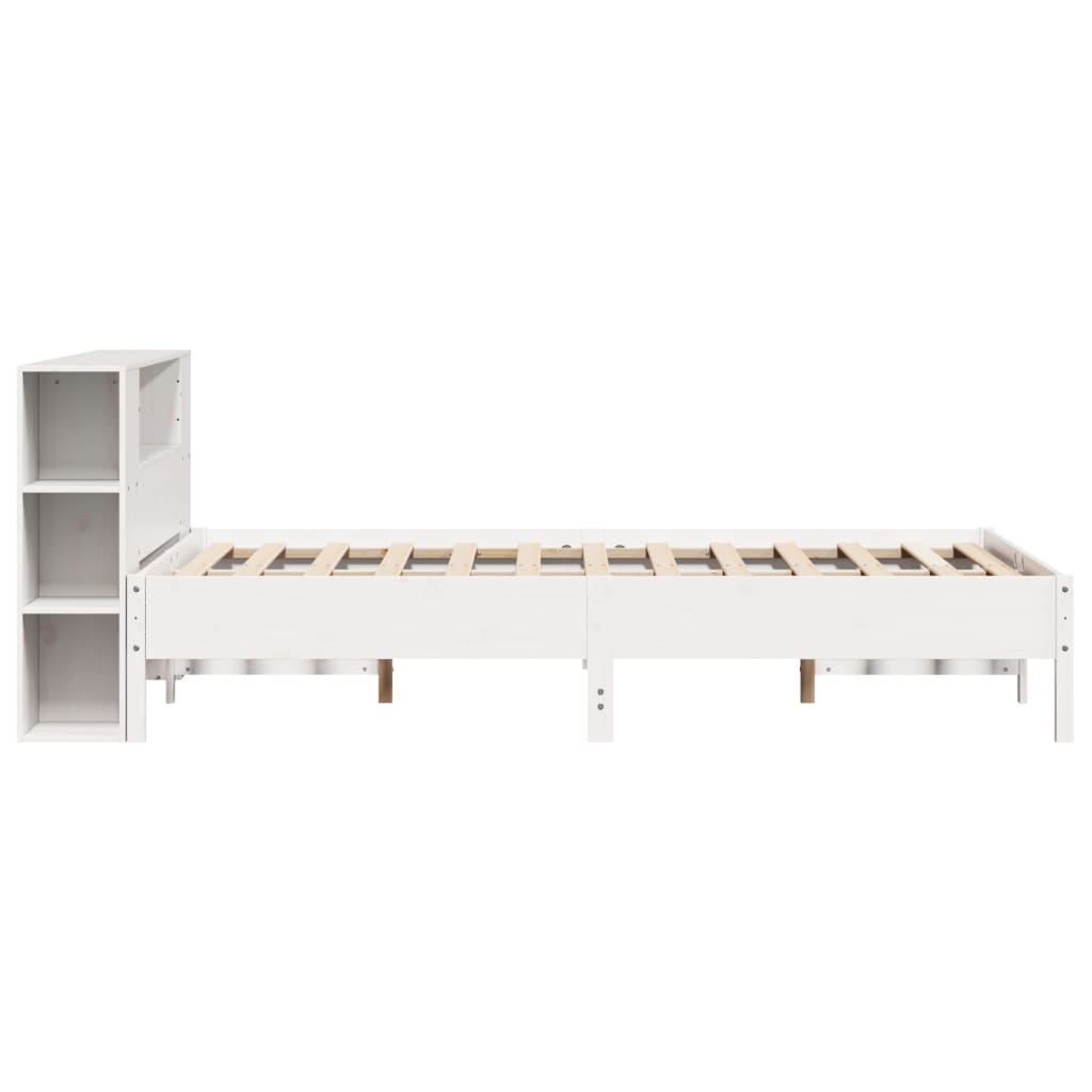 Seng med bokhylle uten madrass hvit 160x200 cm heltre furu