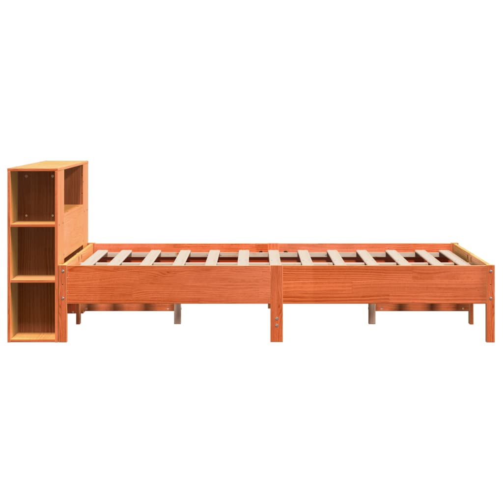 Seng med bokhylle uten madrass voksbrun 160x200 cm heltre furu
