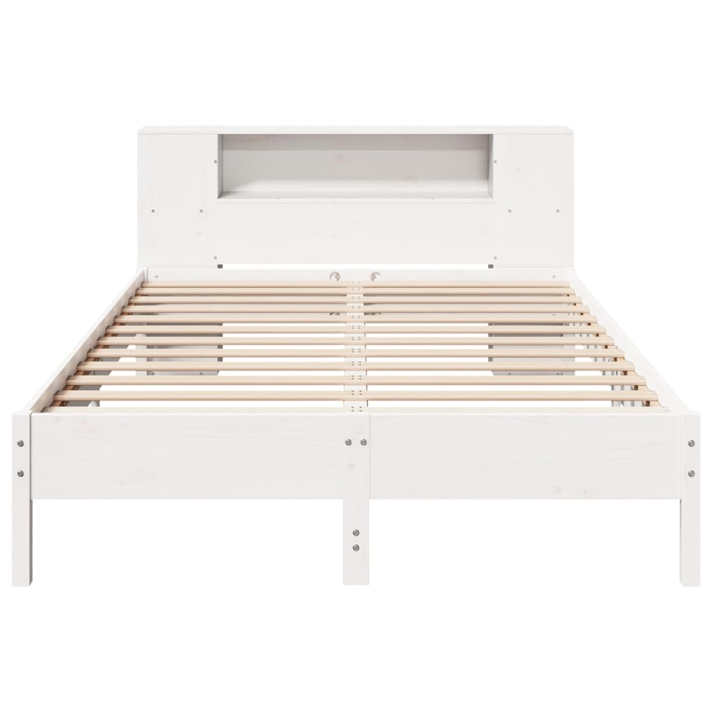 Seng med bokhylle uten madrass hvit 150x200 cm heltre furu