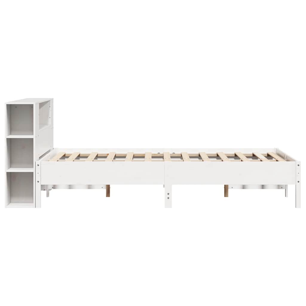 Seng med bokhylle uten madrass hvit 140x190 cm heltre furu
