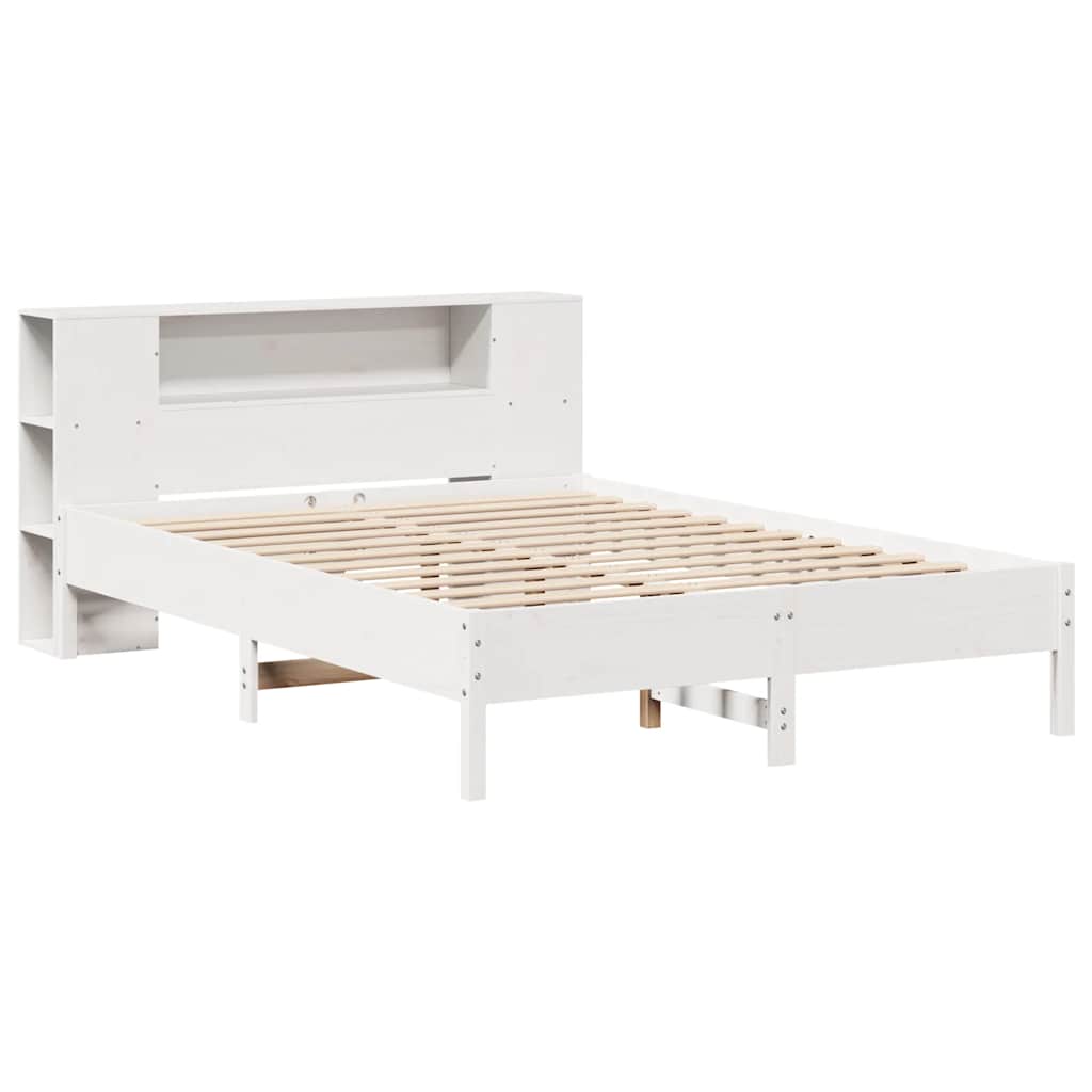 Seng med bokhylle uten madrass hvit 135x190 cm heltre furu